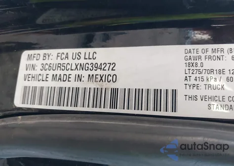 2022 Ram 2500 Tradesman 4X4 6'4 Box z USA, uszkodzony, nr VIN 3C6UR5CLXNG394272